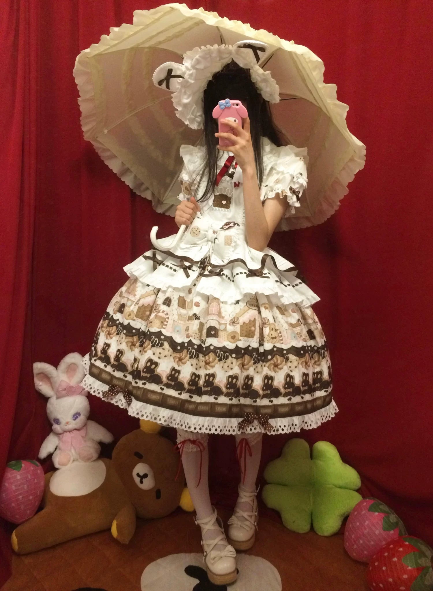 Bunny Gingerbread House - Kawaii Lolita Printed OP Dress with Bows 45275:843173
