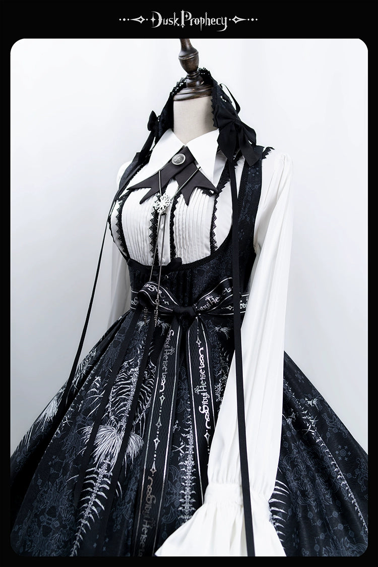 DuskProphecy - Coccyx - Elegant Lolita Dress High Waist Fishbone Print JSK Set 34722:466426
