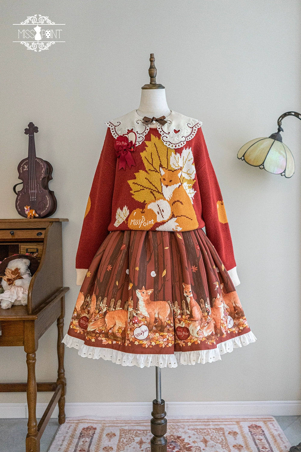 Miss Point - Fat Fox in the Forest - Kawaii Lolita Sweater Customized Winter Lolita Couple Outfit 37102:551060