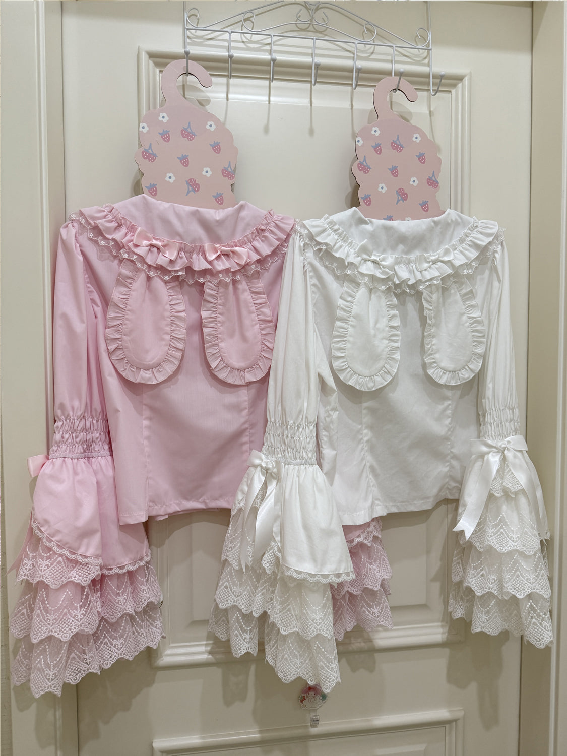Hanguliang - Cross Heart Knot - Sweet Lolita JSK Suit Tiered Ruffles Dress with Lace Blouse 42611:747096