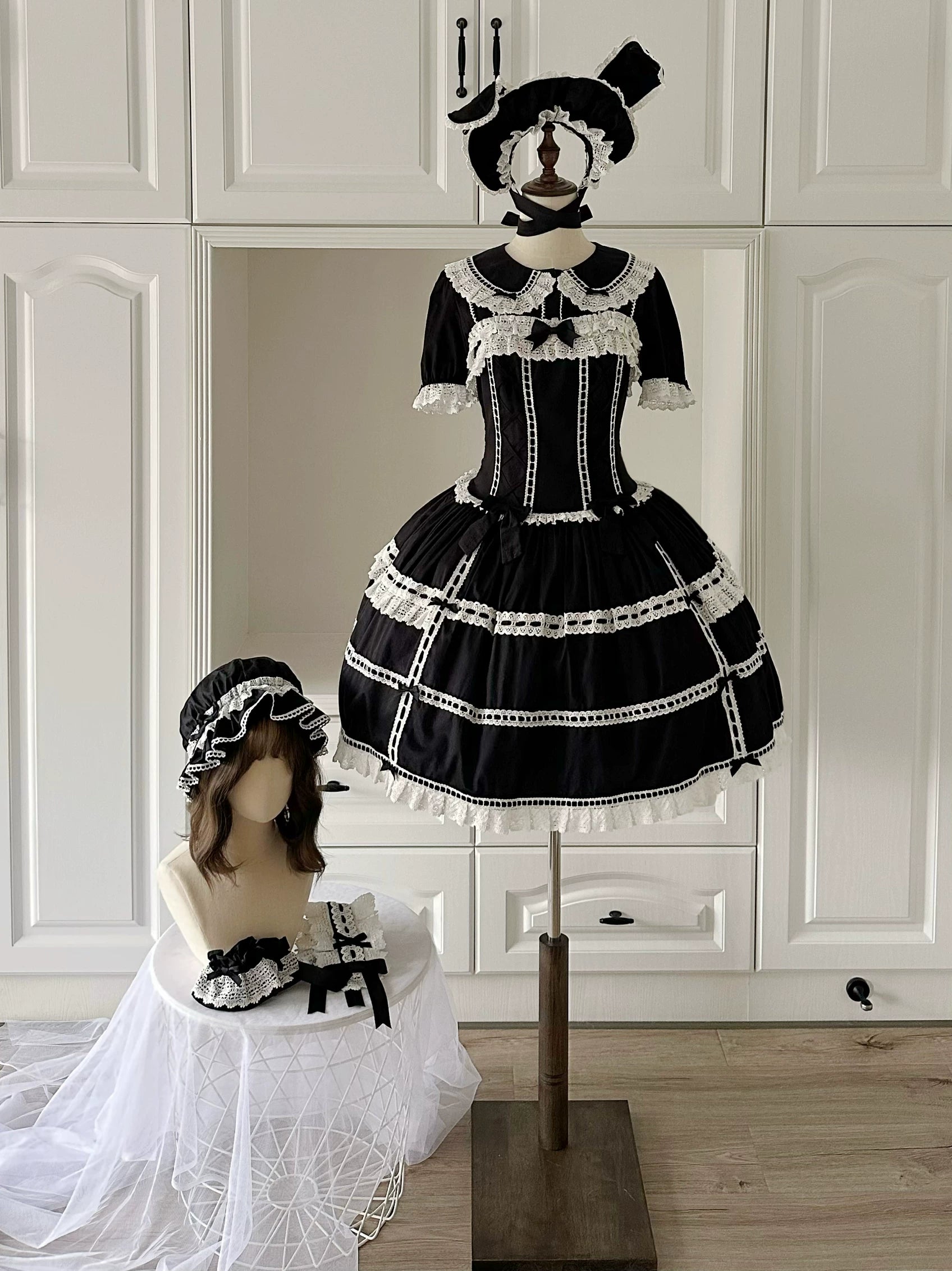 Yarn-Woven Doll Clothing - Old School Lolita Cotton JSK, Peter Pan Collar Blouse