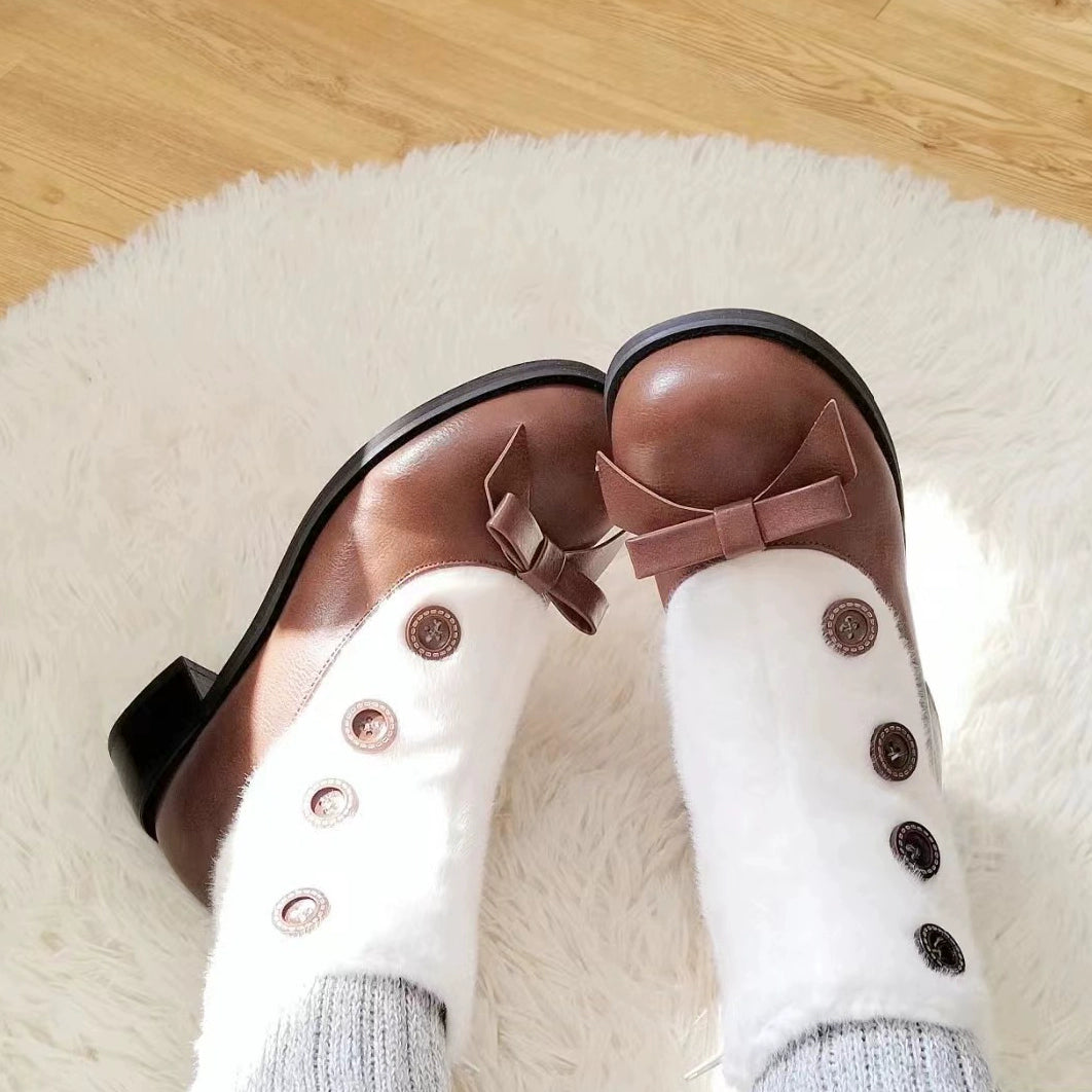 Dolly Doll~Winter Lolita Boots Fur Mary Jane Lolita Low Heel Shoes 34 4cm-Dark Brown (34 35 36 37 38 39 40 41) 32674:403448