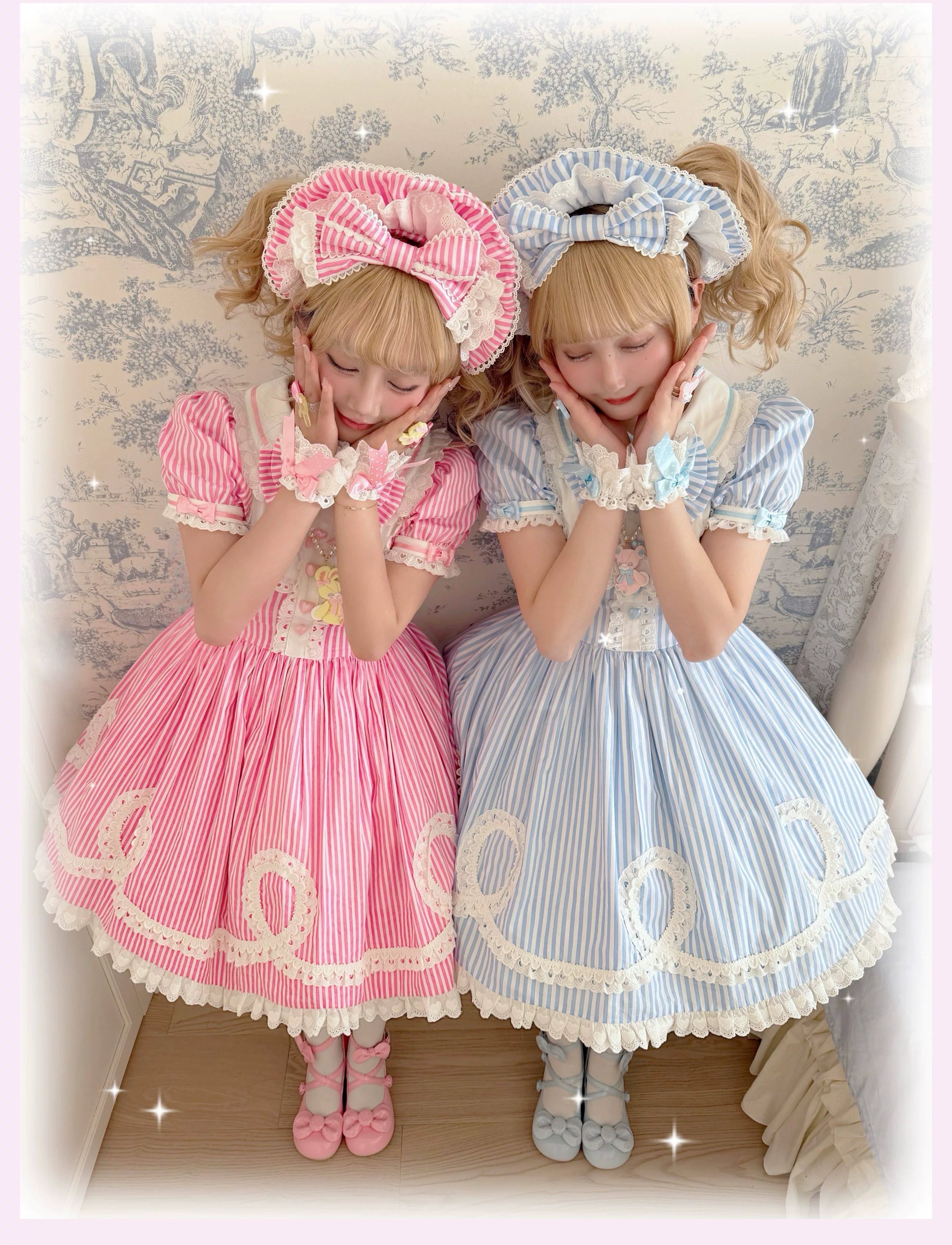 Candy Shop Manager - Old School Lolita Striped OP Dress, Detachable Apron