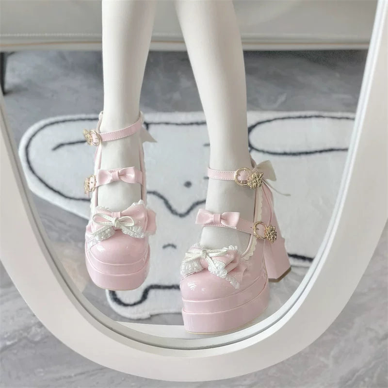 Dreamy Butterfly - Sweet Lolita Round Toe Heel Shoes, Bows & Ruffles 45139:835999