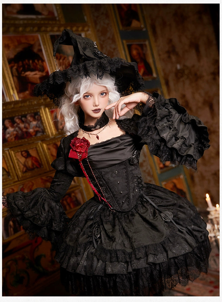 With PUJI - Letter and Poetry · Twilight - Black Gothic Lolita Skirt Set, Witch-Inspired