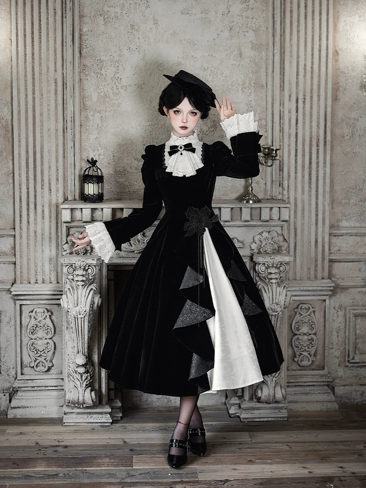 With PUJI - To the Dusk - Classic Lolita Tiered-Skirt OP, Long Irregular Hem 44319:804624