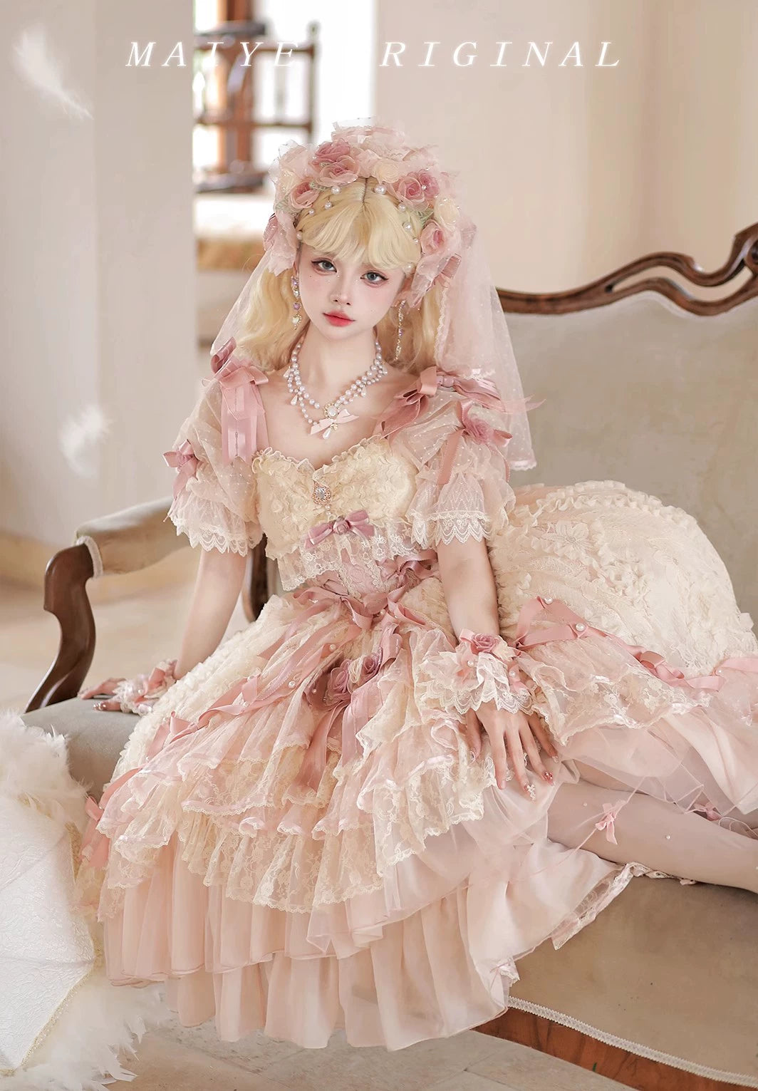 MieYe - Diana Rose - Bridal Lolita Dress Short Wedding OP with Accessories 41638:708664