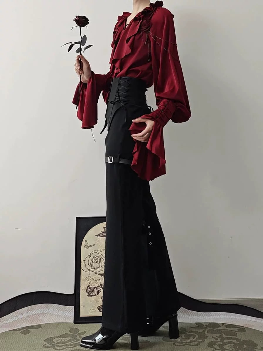 Ouji Lolita V-Line Backless Blouse & Slight Flare Pants 45671:858328