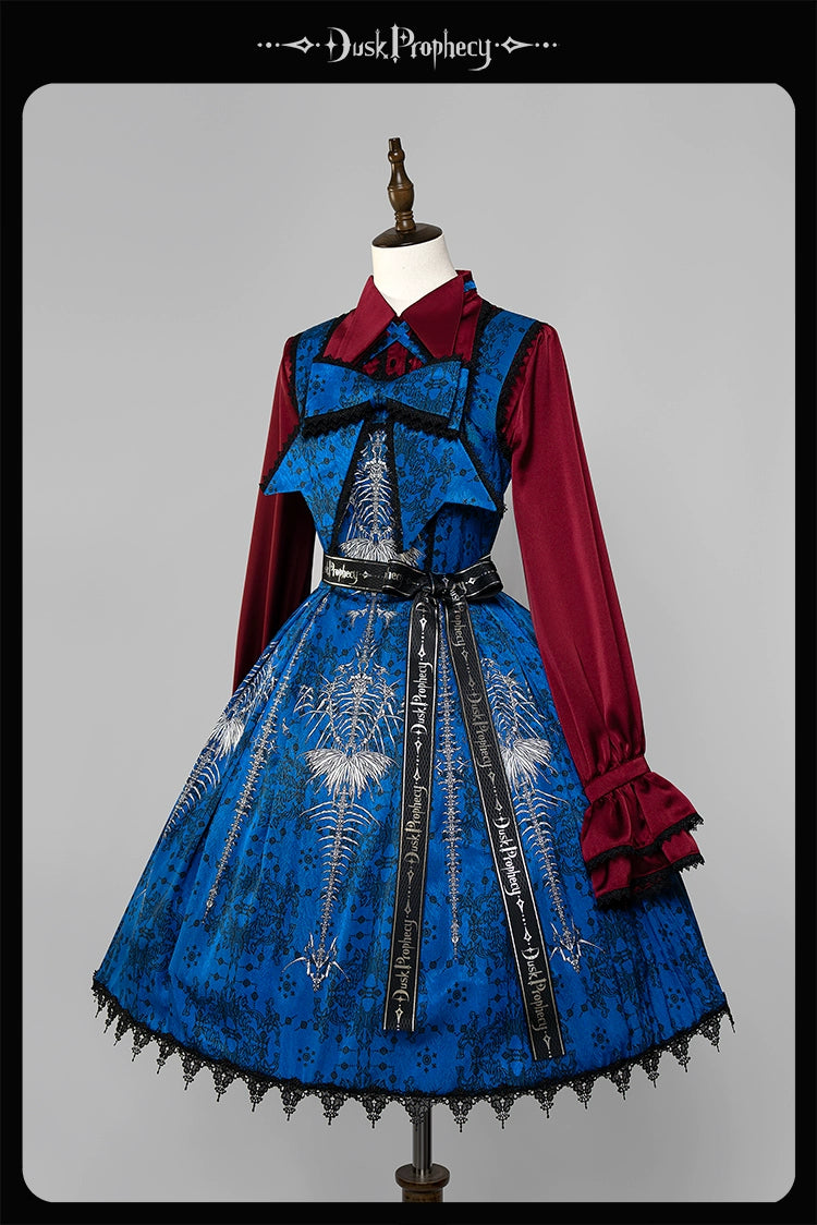 DuskProphecy~Coccyx~Elegant Lolita Dress High Waist Fishbone Print JSK Set