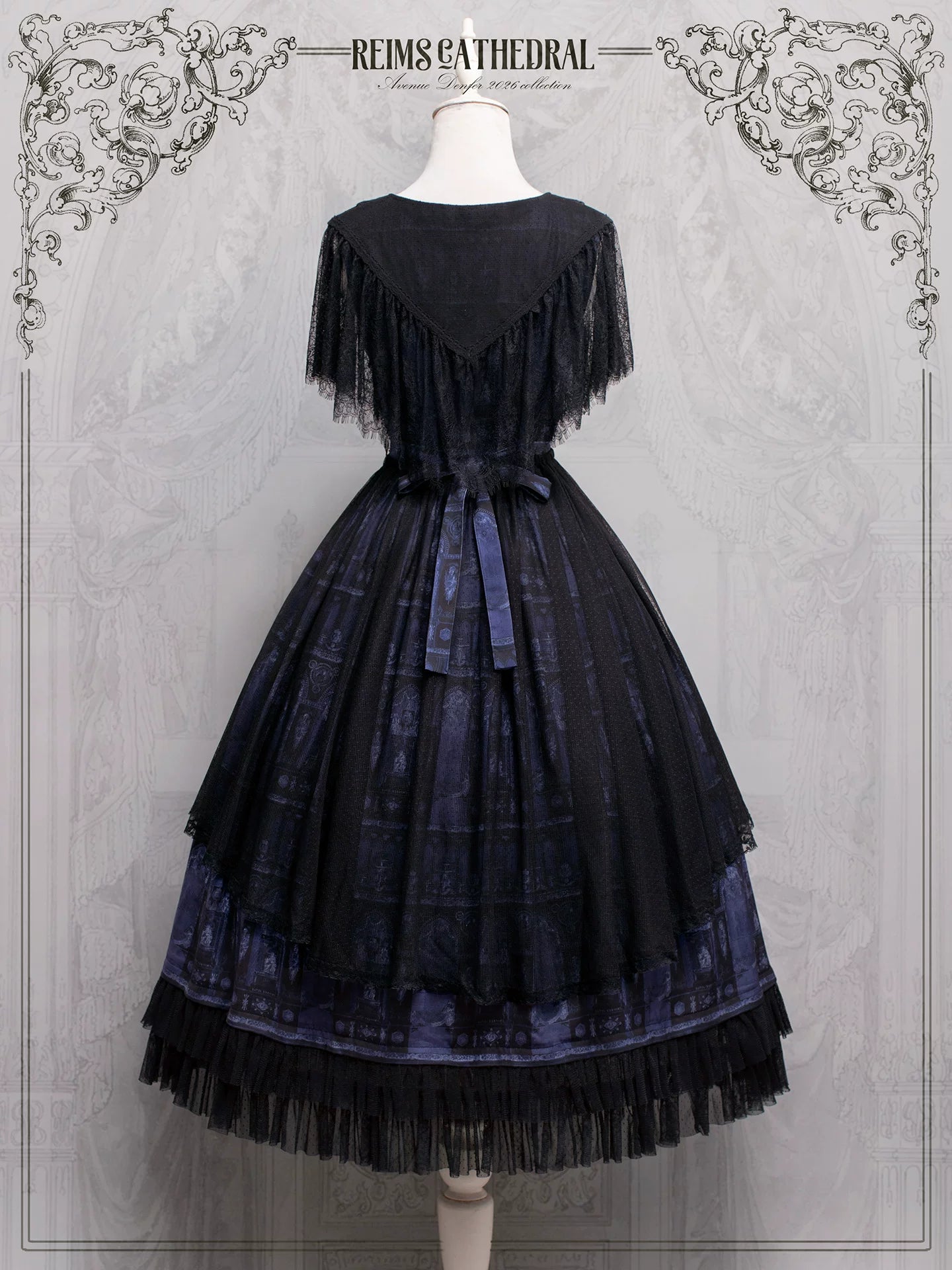 Reims Cathedral - Printed Classic Lolita Dress, Detachable Gauze Outlayer (2XL L M S XL) 44701:819147