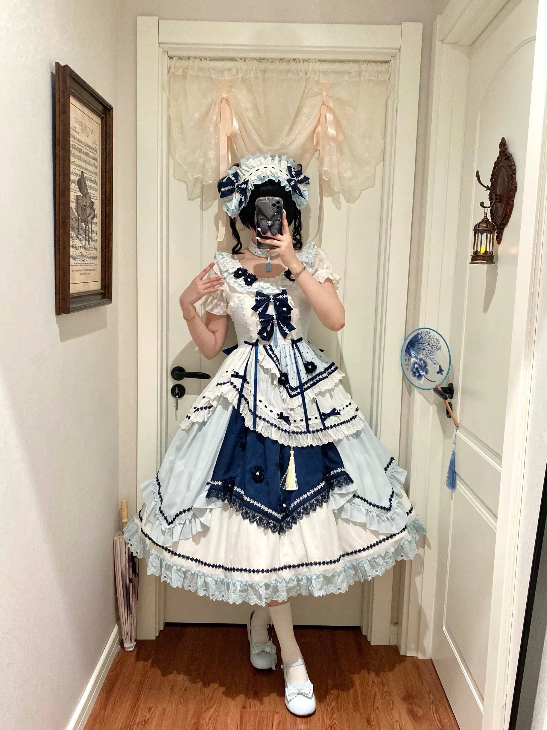 Blue and White Dream - Classic Lolita JSK Dress, Irregular Layered Hem