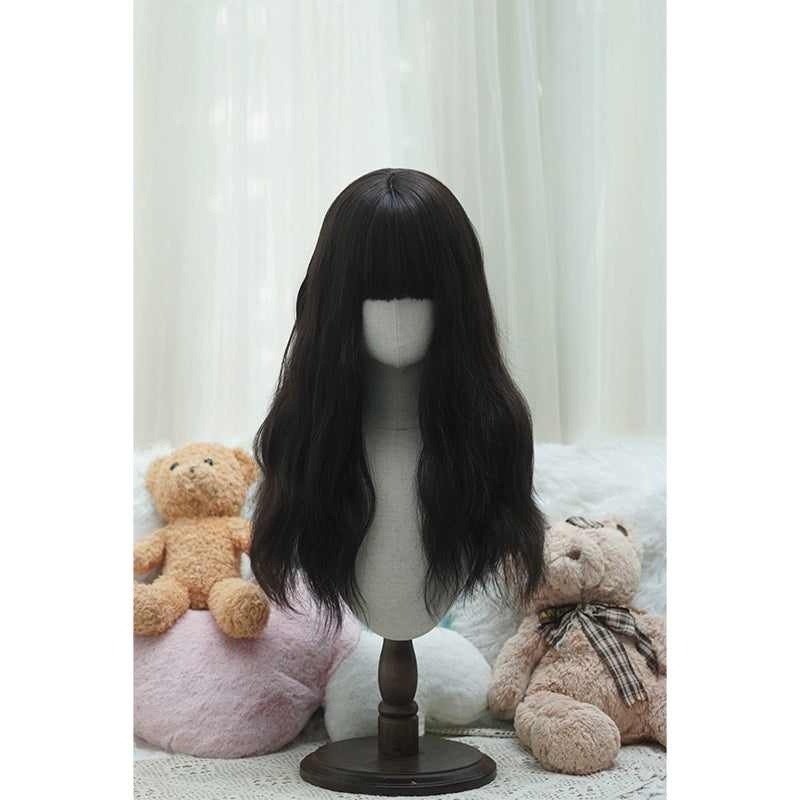 Imperial Tea - Sweet Lolita Long Wigs, Detachable Ponytail Black Tea (with hair net)