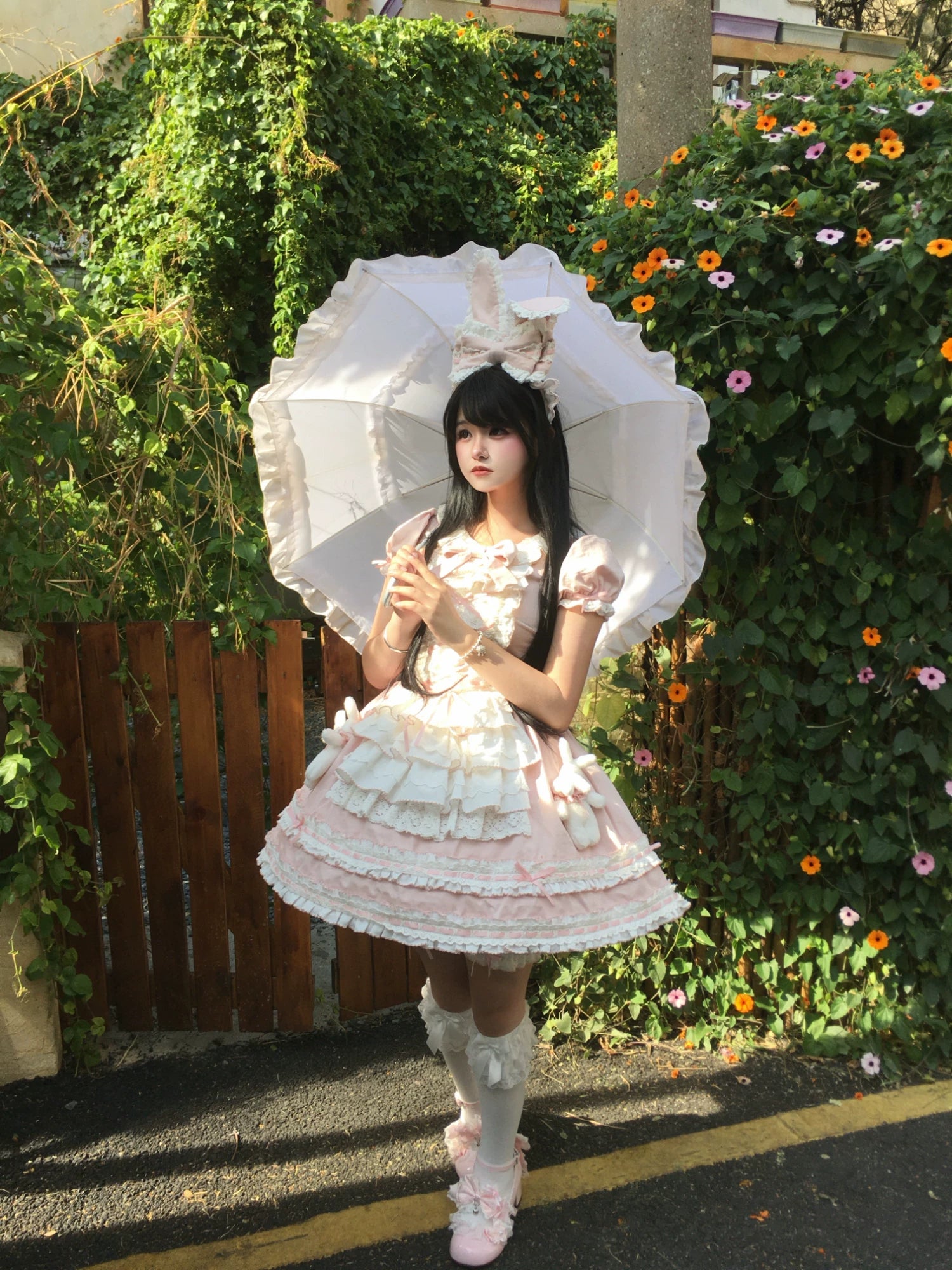 Coco Bunny - Cotton Old School Lolita OP Dress, Bunny Decoration 45380:845437