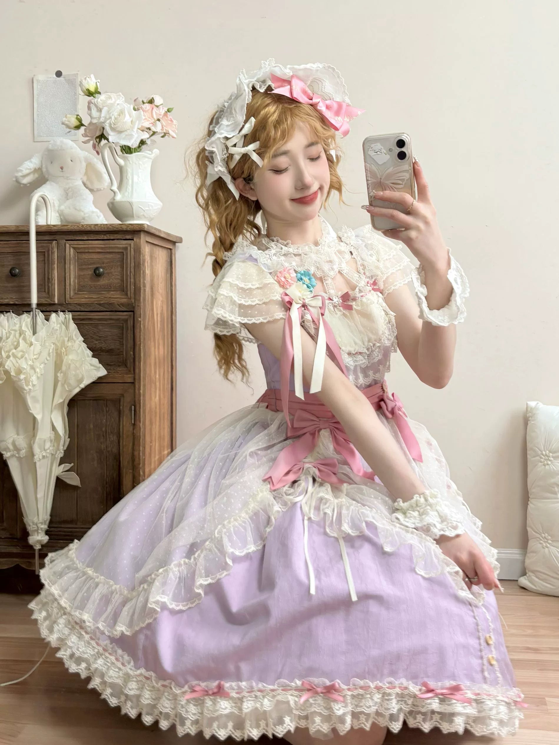 Uncle's Workshop - Fluttering Cherry Spring Strings - Cotton Sweet Lolita JSK Dress 42196:776712