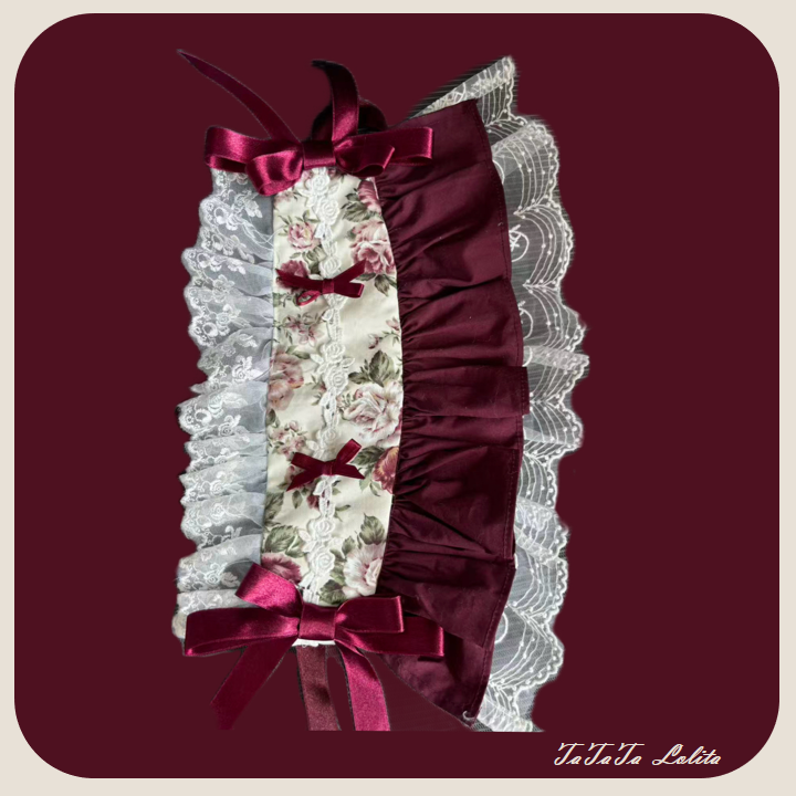 TaTaTa Lolita - Burgundy Rose - Floral Printed Old School Lolita JSK, Elegant Cape Headband Only (one size / choose M) S