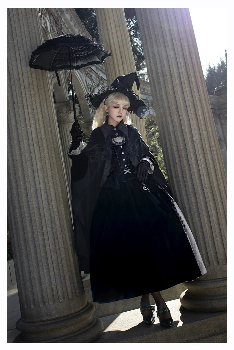 With Puji - Innocent Talk - Halloween Chinese Style Lolita OP Black-silver Gray Dress