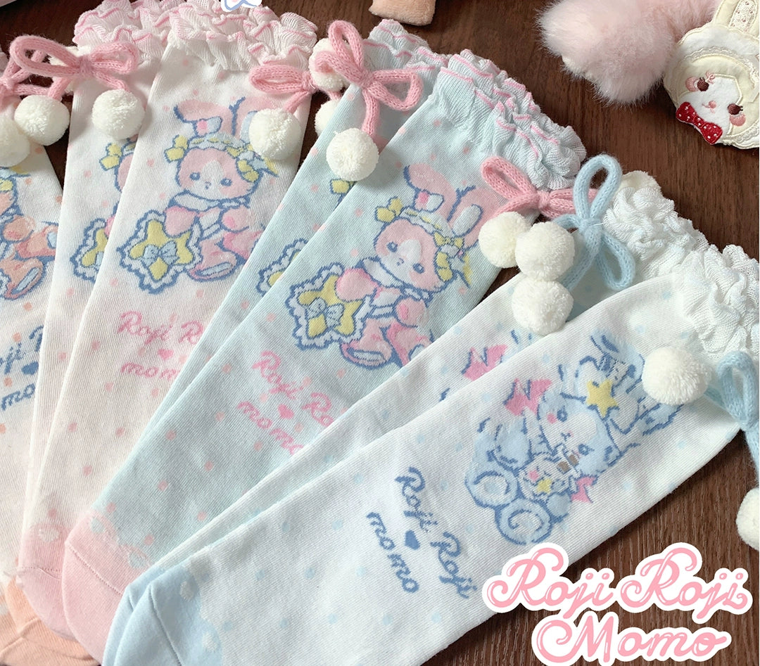 Roji Roji - Kawaii Lolita Mid-Calf Socks, Rabbit Print 44017:792654