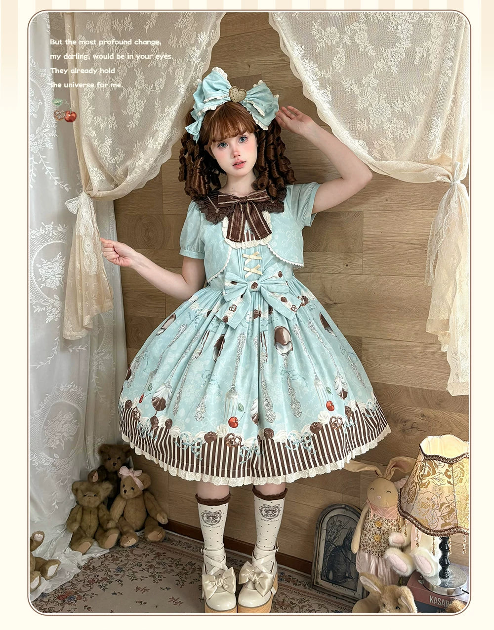 Dessert - Kawaii Lolita Sailor Collar OP Dress, Chocolate & Fork Print 44905:827100