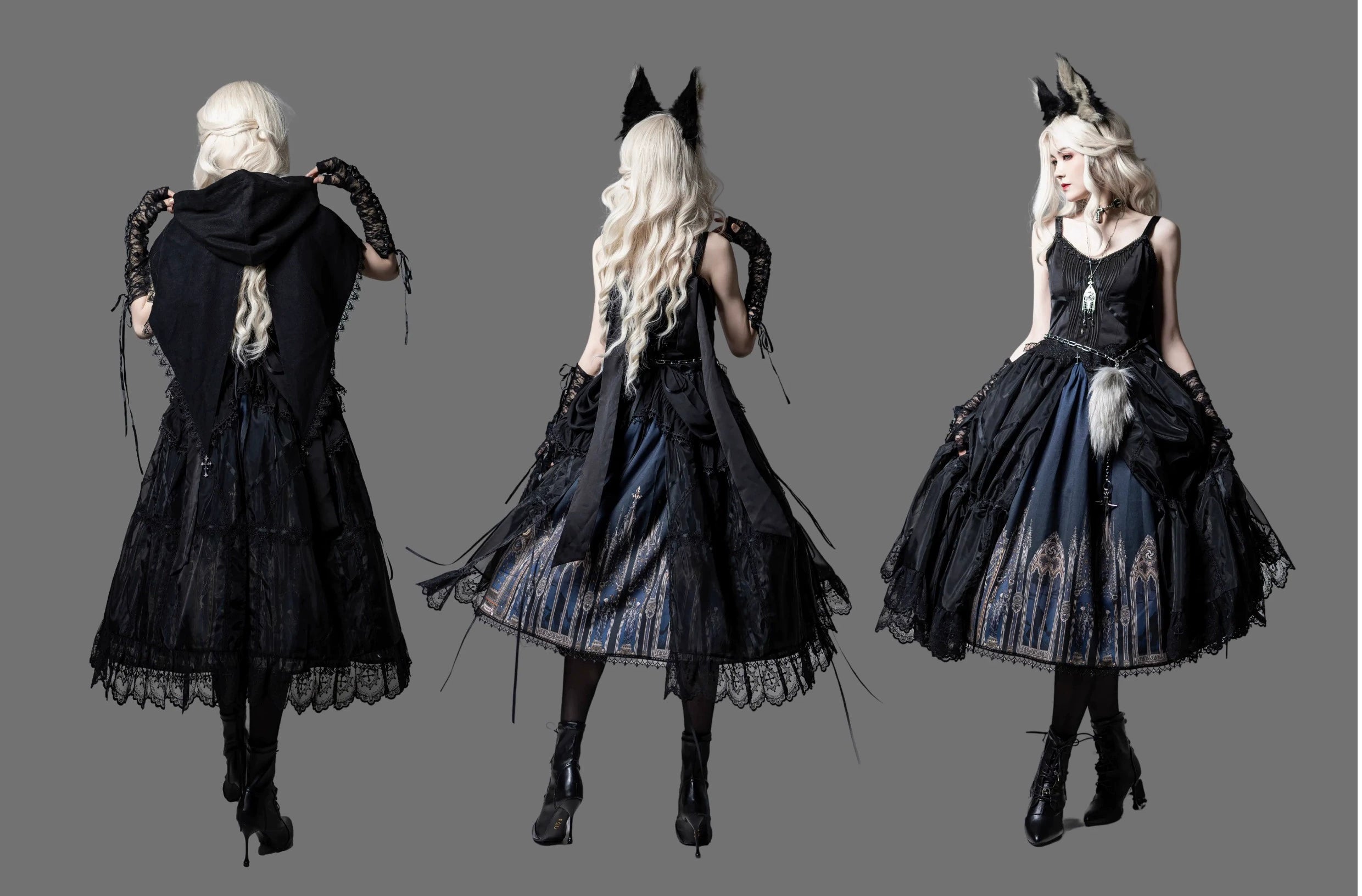 Wuyuzhe - Wolf Hunter - Gothic Lolita SK Set Halter Overskirt Cape Vest