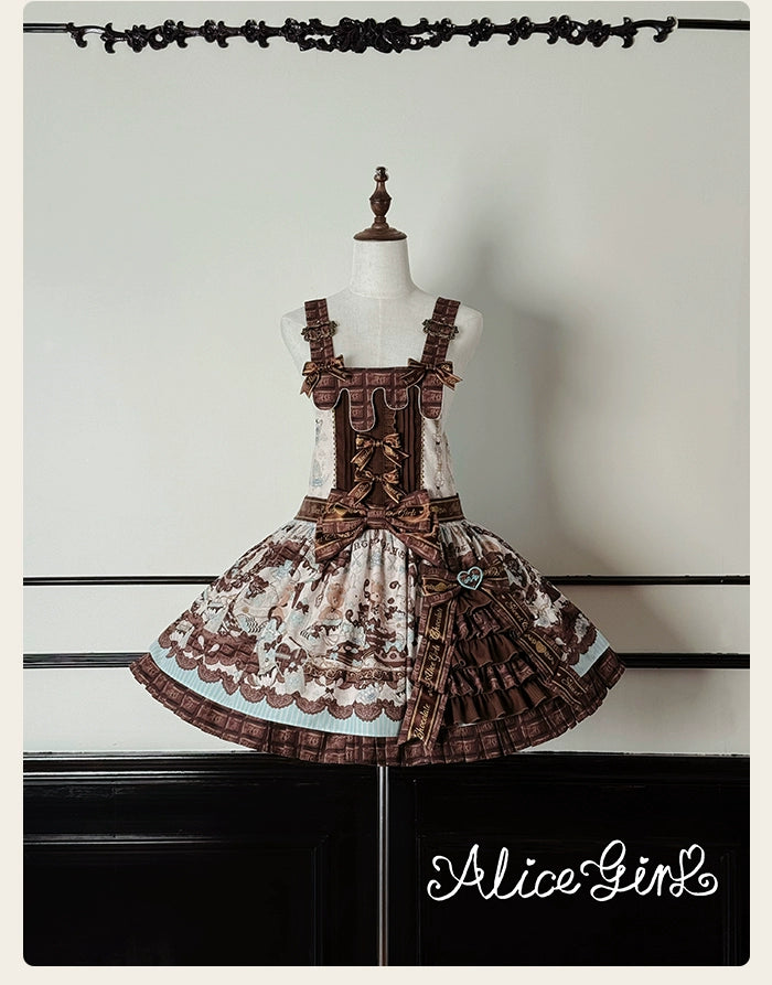 Alice Girl - Bear Chocolate Bar - Kawaii Lolita JSK & Salopette Dress 43851:787049