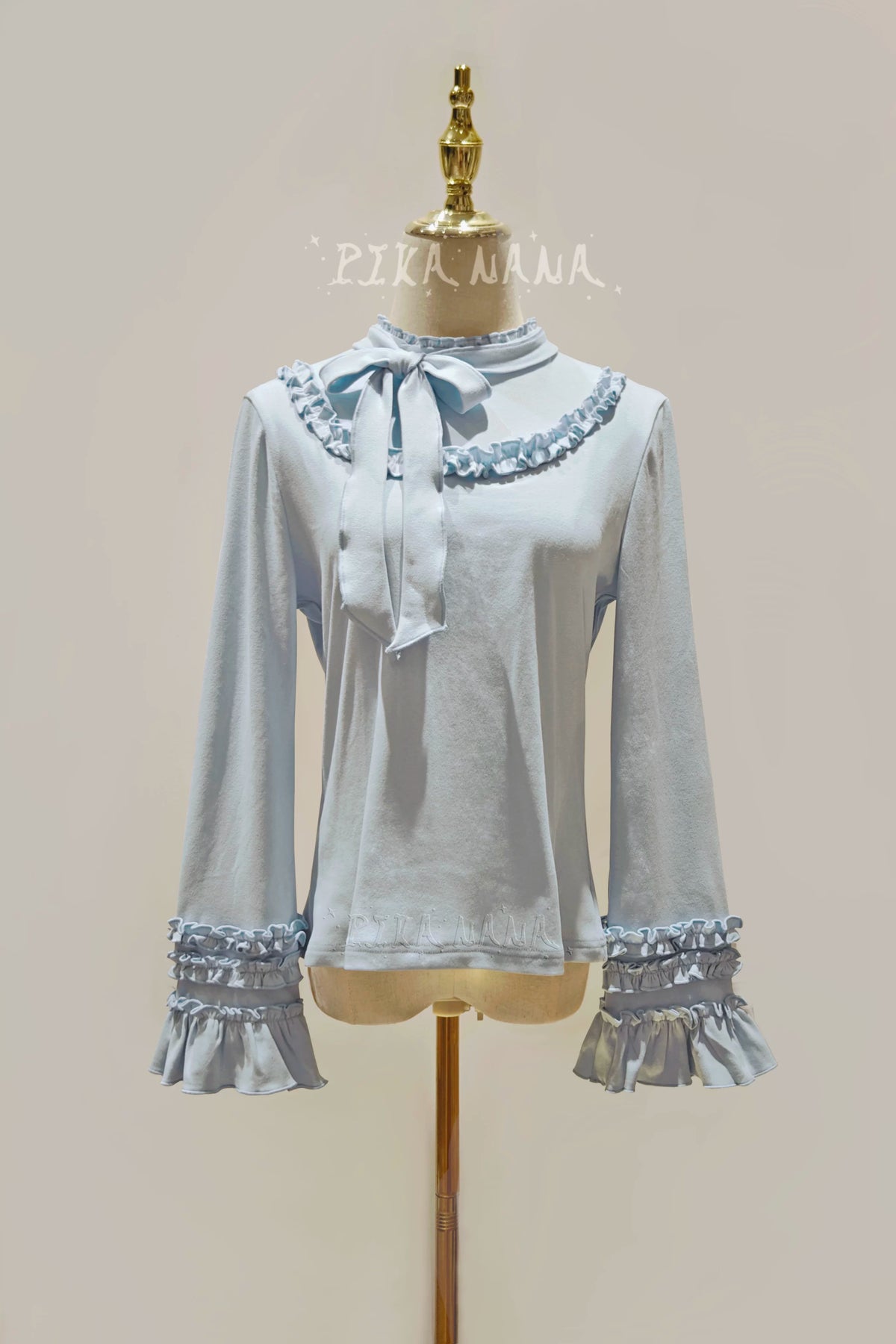 Fruit Tart - Autumn Sweet Lolita Long Sleeve Blouse, Ruffle Detail (Blue / L M) 45972:869974