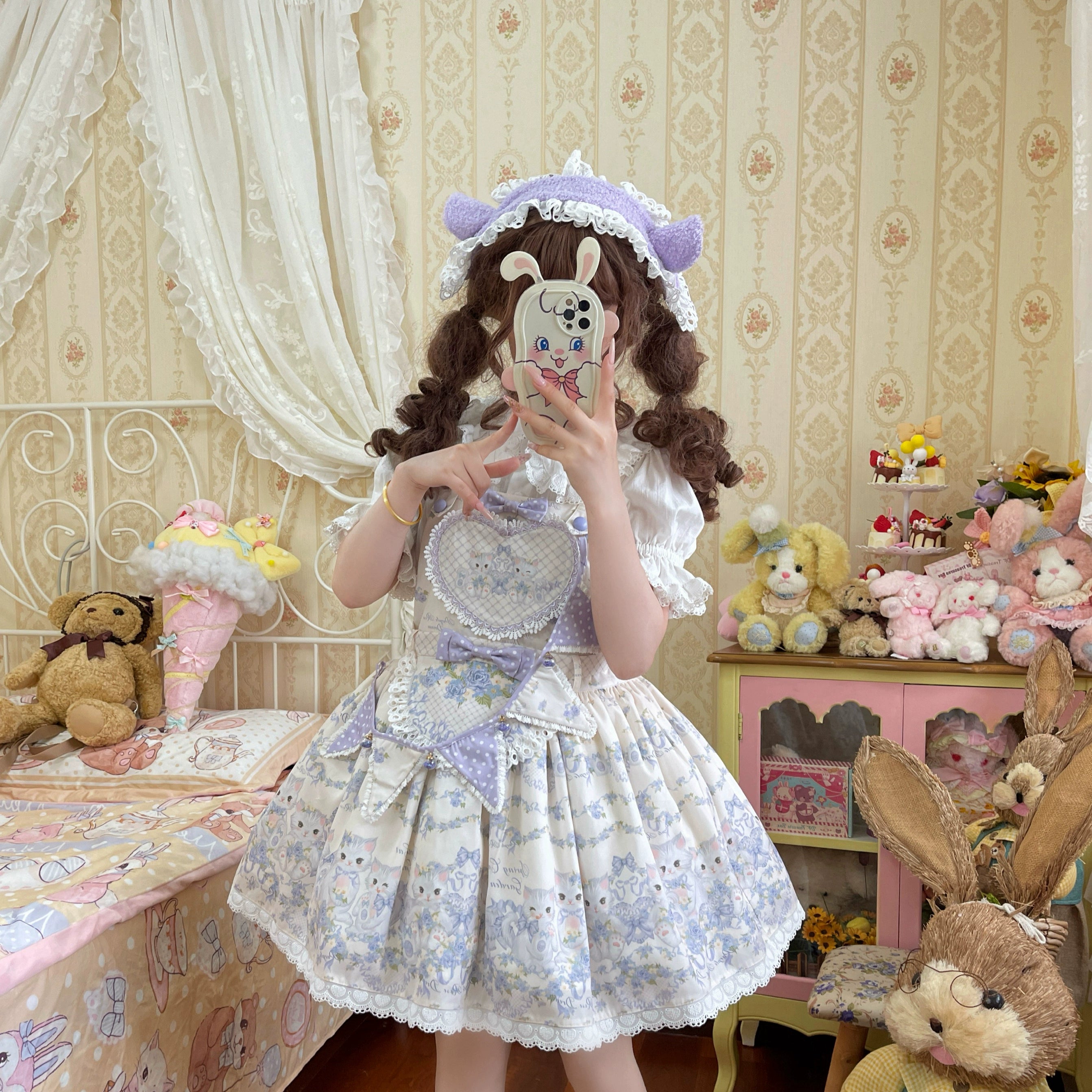 Akiyama Future Studio - Rose Cat - Sweet Lolita Salopette Floral Print Dress