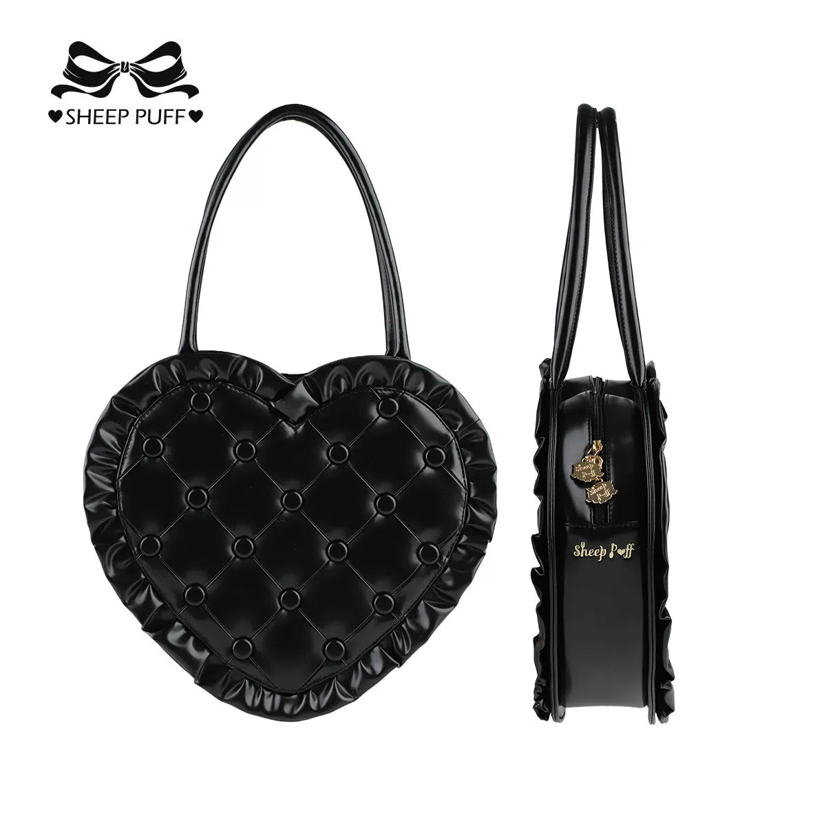 Heart Pillow - Sweet Lolita Heart-shaped Handbag or Shoulder Bag Black