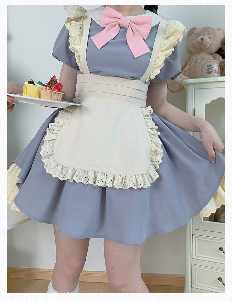 With PUJI - KissKiss - Maid Lolita OP Dress Pleated Lace Multicolor Dress