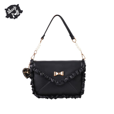 Sheep Puff~Love Letter~Sweet Lolita Bow Solid Color Women's Bag black large size  
