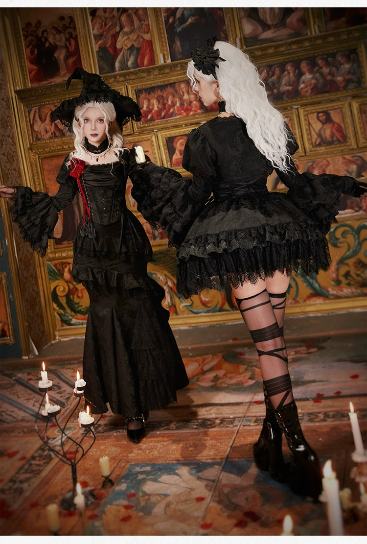 With PUJI - Letter and Poetry · Twilight - Black Gothic Lolita Skirt Set, Witch-Inspired 43525:778345