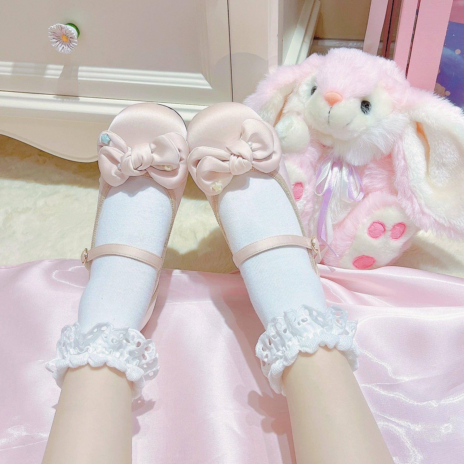 Dolly Doll - Little Fat Ding - Sweet Lolita Shoes Low Heel Round-toe Shoes 34 Light pink(3cm heel)