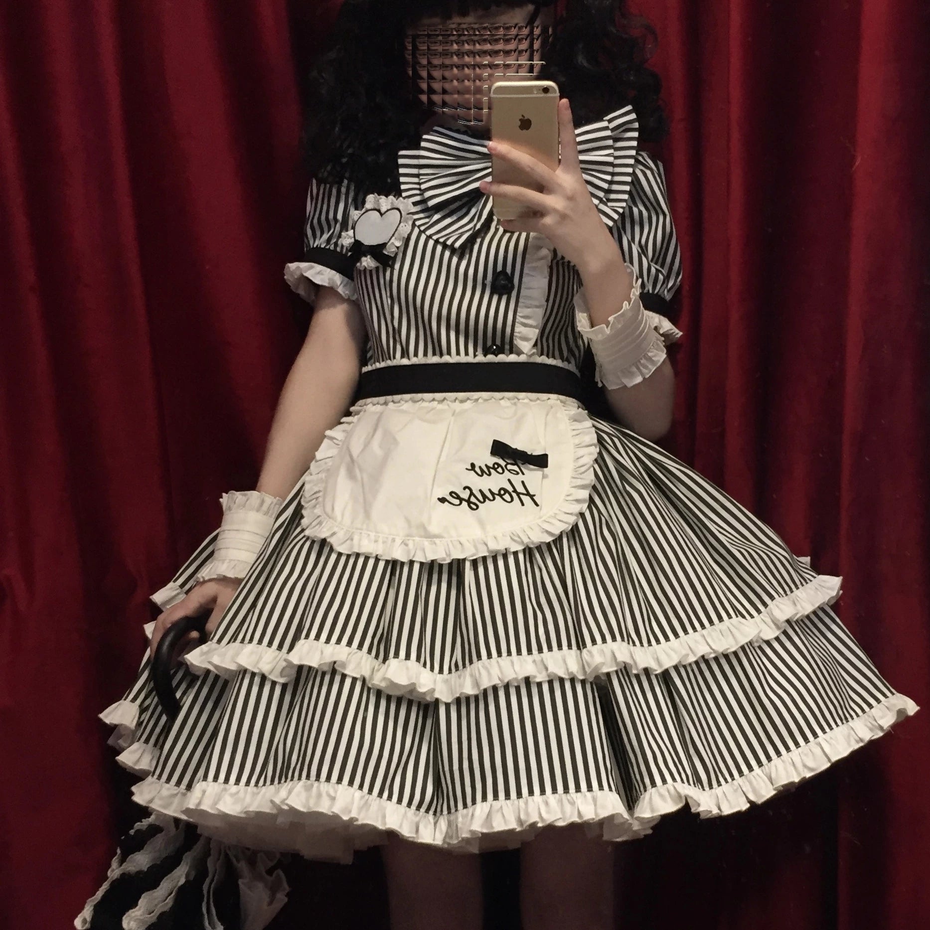 Ever-charming Miss Stripes - Striped Old School Lolita OP Dress, Detachable Apron (L M S XL) 44920:827557