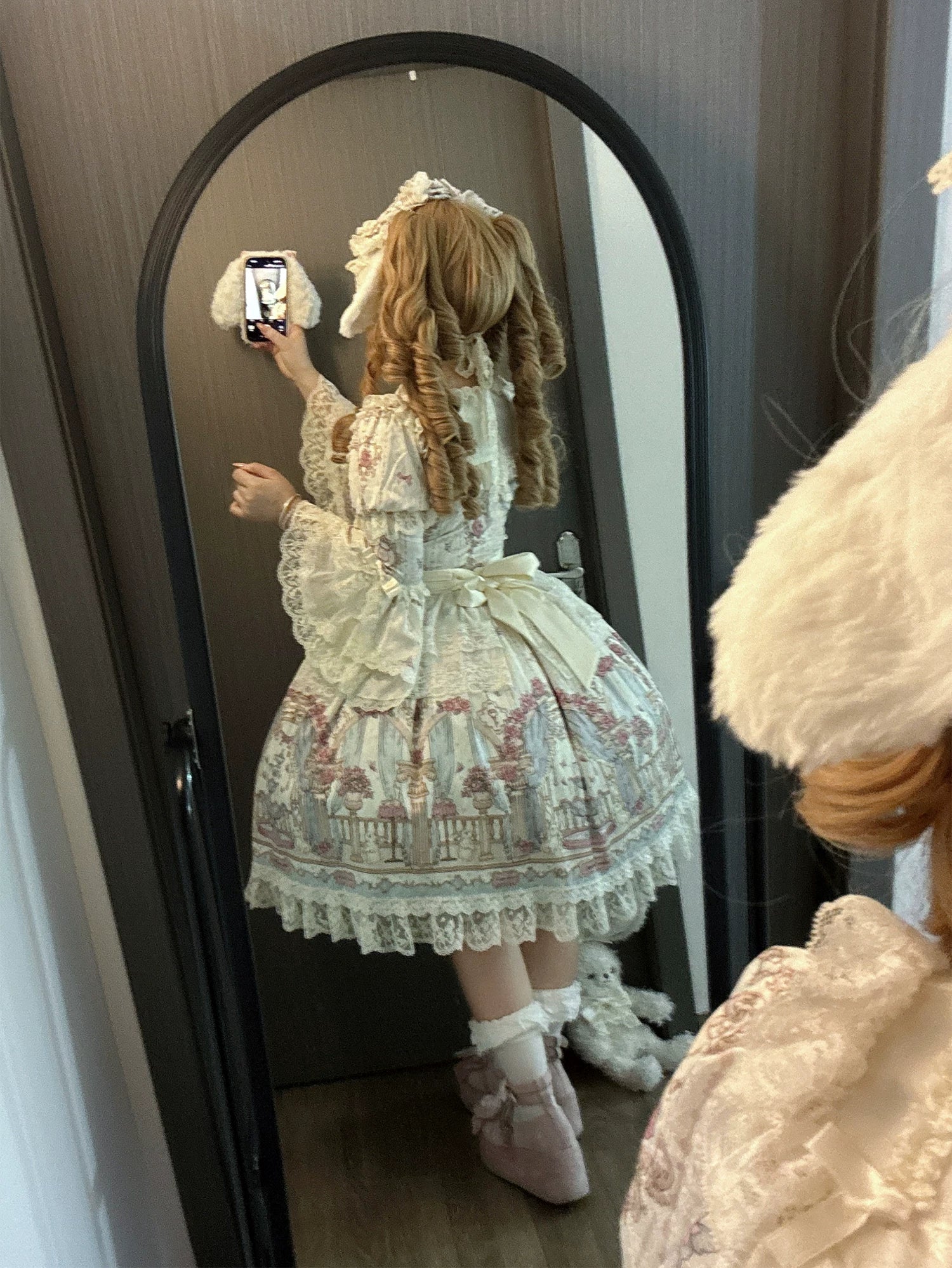 Wandering Rabbit's Palace - Doll-like Classic Lolita Palace Print OP Dress with Lace