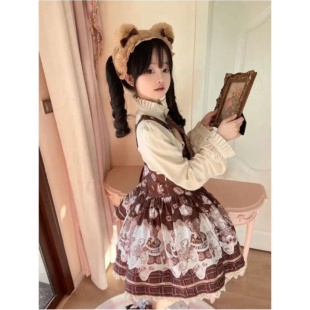 To Alice - Dear Dolls - Sweet Lolita Salopette Bear Print Dress