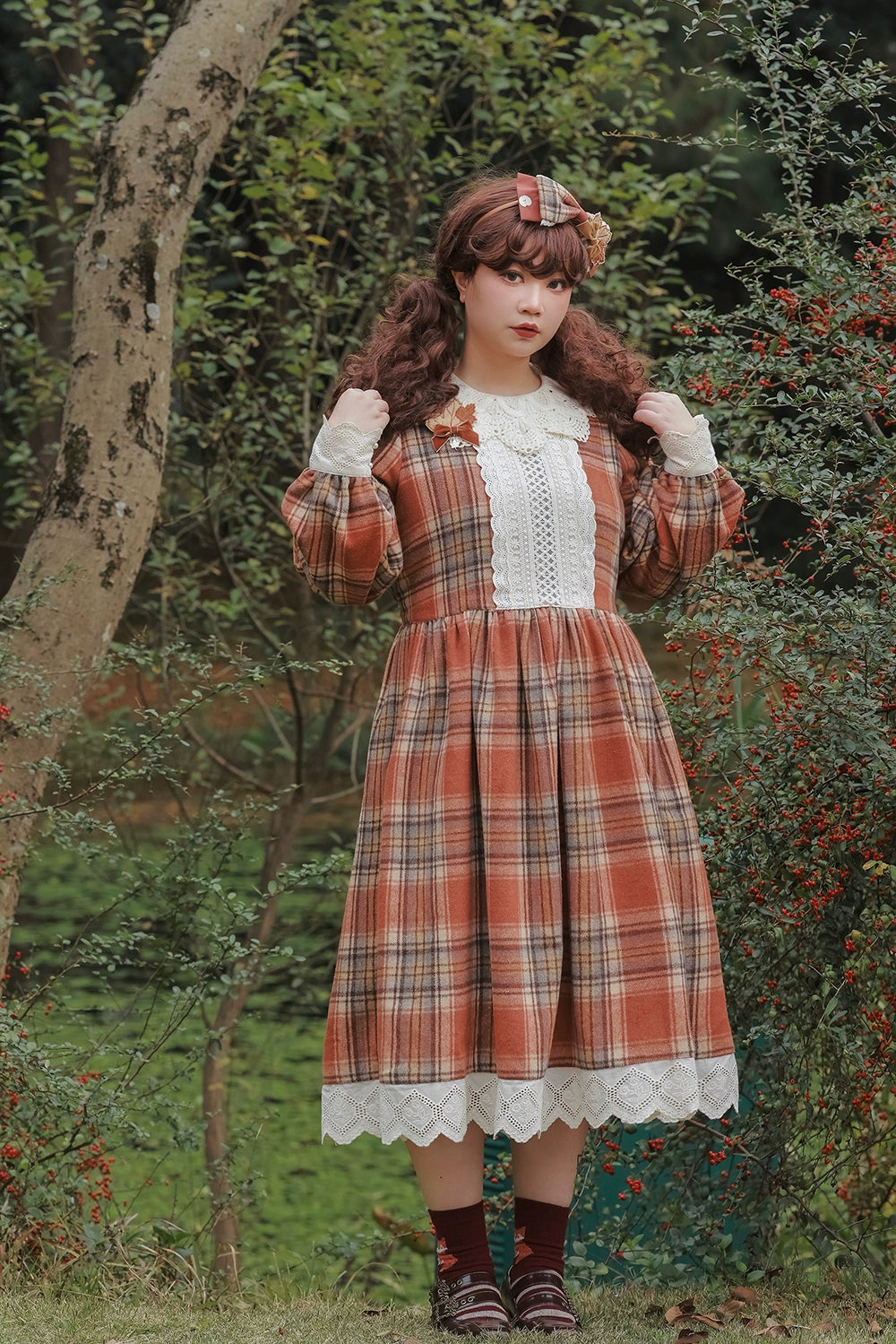 Miss Point - Chubby Fox in the Forest - Customized Lolita OP Dress Plaid Loose Daily Dress