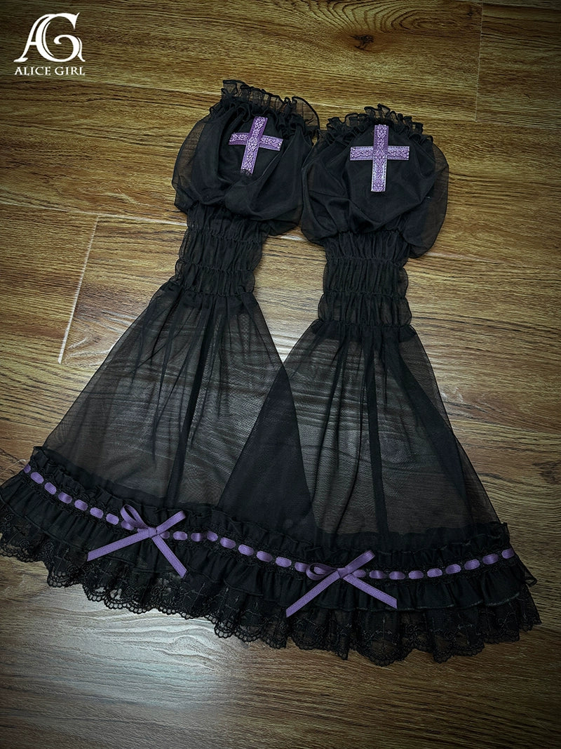 Alice Girl - Cross Princess - Sweet Lolita Princess Sleeves Cross Embroidery Sleeves XS Black purple