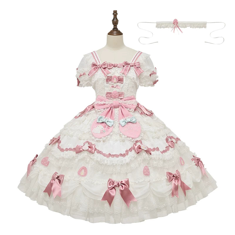 IP Collaboration Sweet Lolita Dress, Gorgeous OP & Slim JSK White - Gorgeous OP (with choker) XS