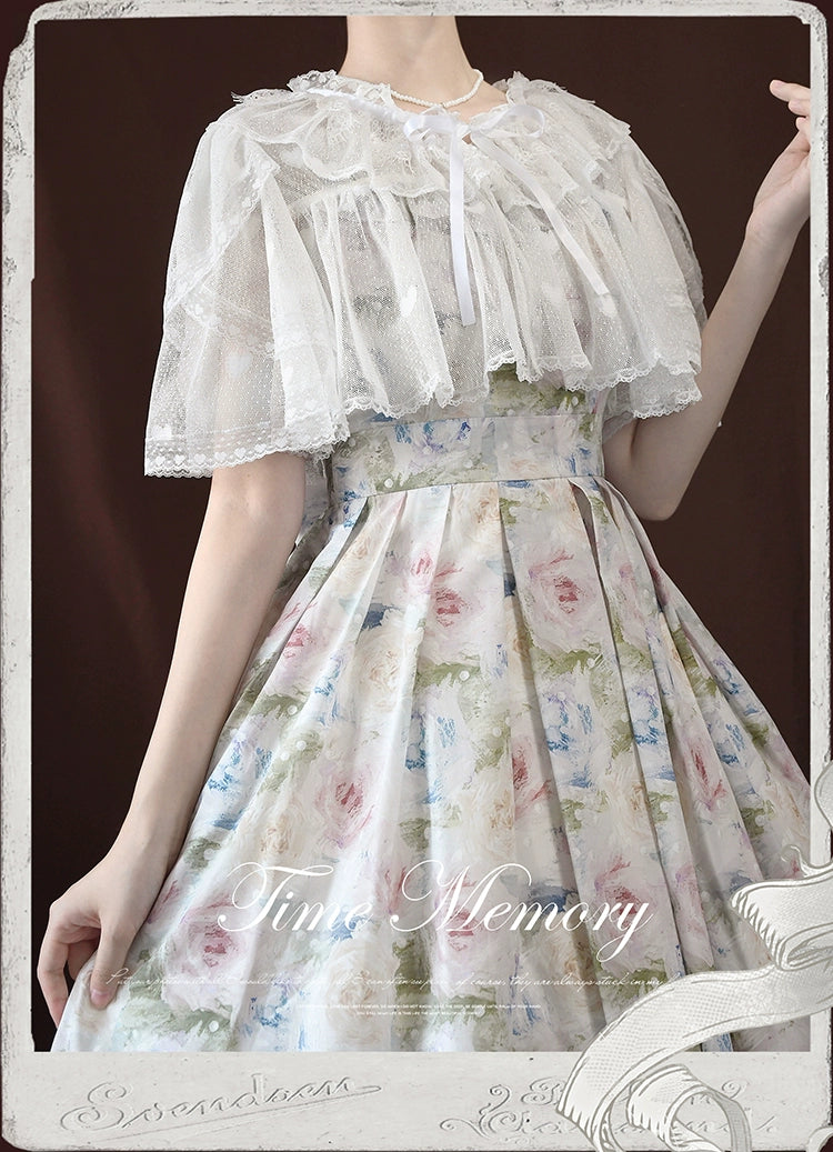 Time Memory - Sweetheart Curtain - Sweet Lolita Shawl Short Sleeve Lace Cardigan S white