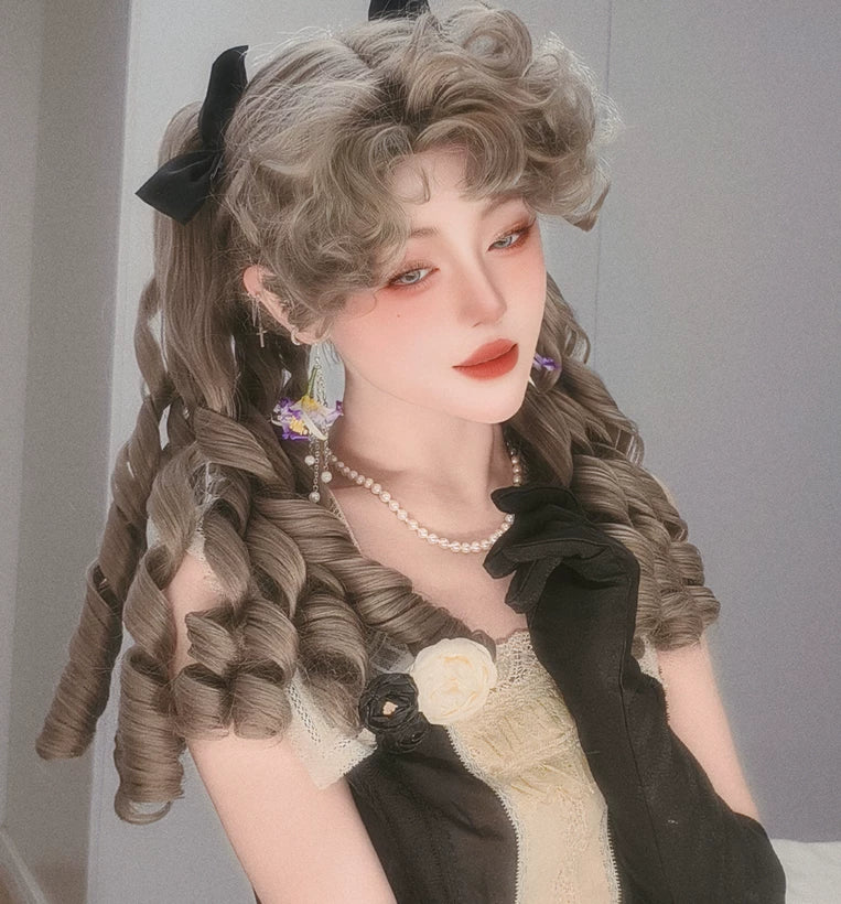 Retro Lolita Roman Roll Wig, Detachable Ponytails