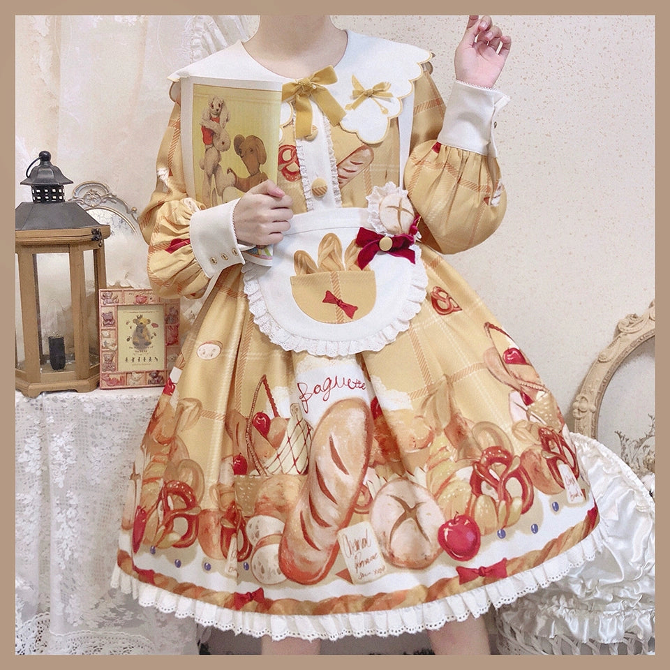 Chemical Romance - Freshly Baked Bread - Sweet Lolita OP Dress Long Sleeve Dress S Yellow