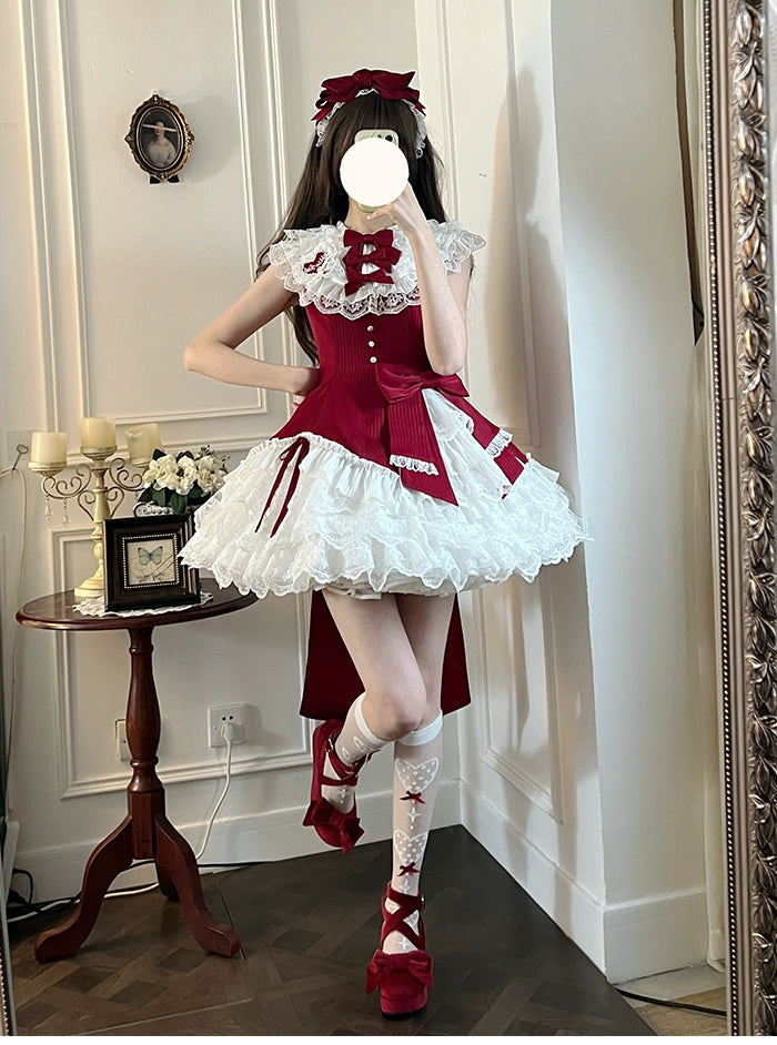 Alice Girl~Arrogant Miss~Sweet Lolita Jumper Dress with Tiered Lace Dress 41484:699386