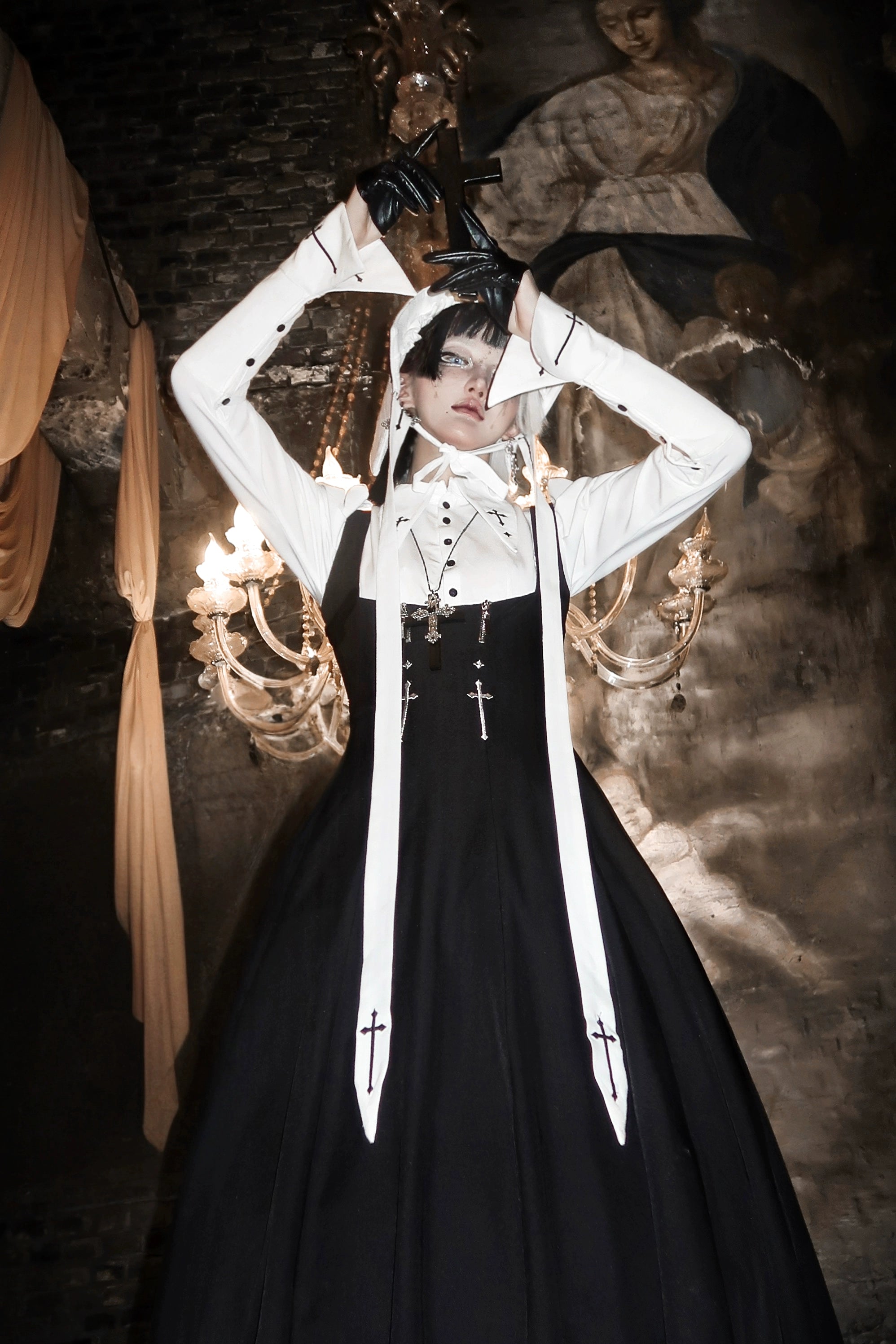 Wild Bloom Freedom - Gothic Lolita Bust-supporting JSK Set, Cross Embroidery
