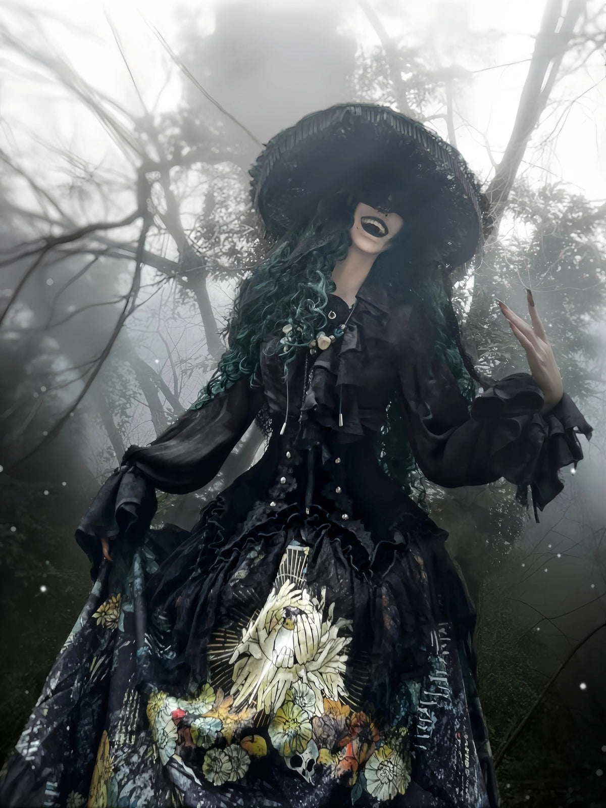 Bone Garden - Black Gothic Lolita Corset, Irregular Lace Hem 46040:873109