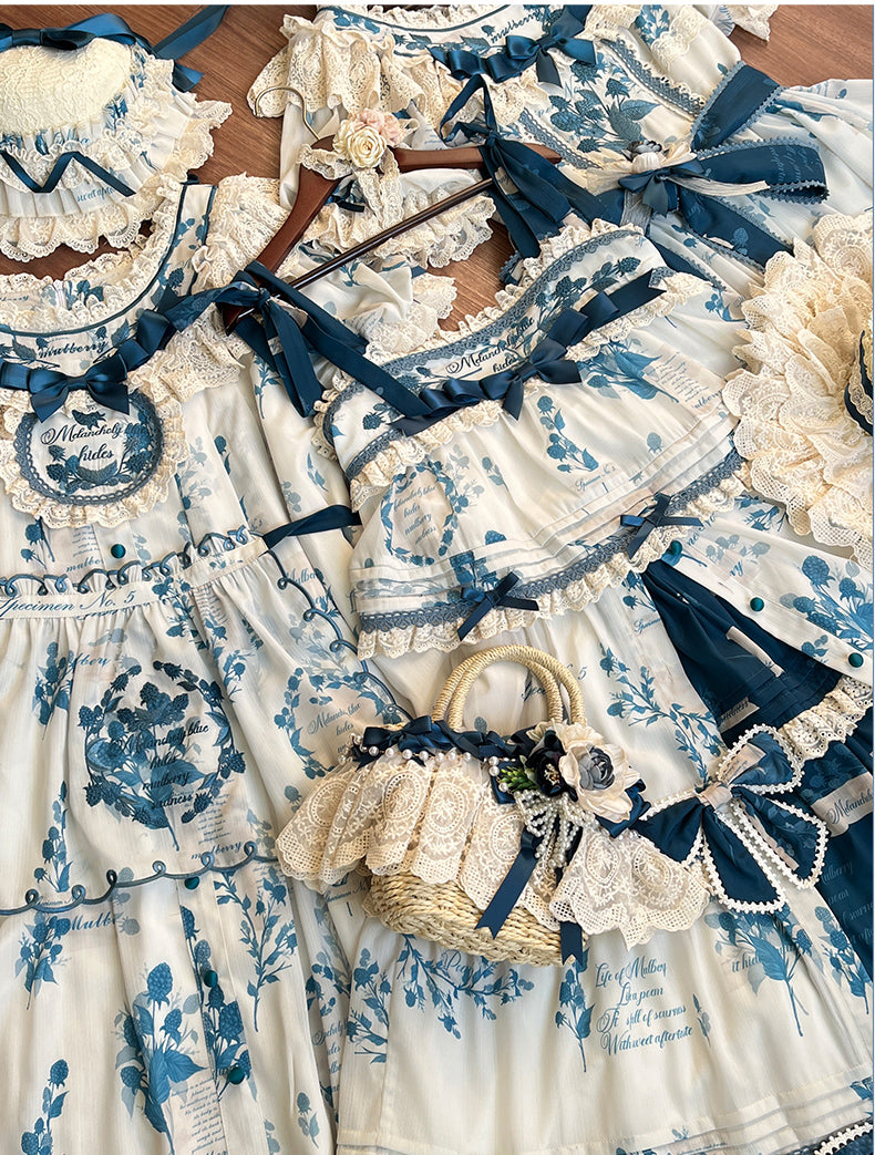 NanShengGe - Mulberry Poem - Country Lolita Printed Dress with Cardigan Set 42513:742818