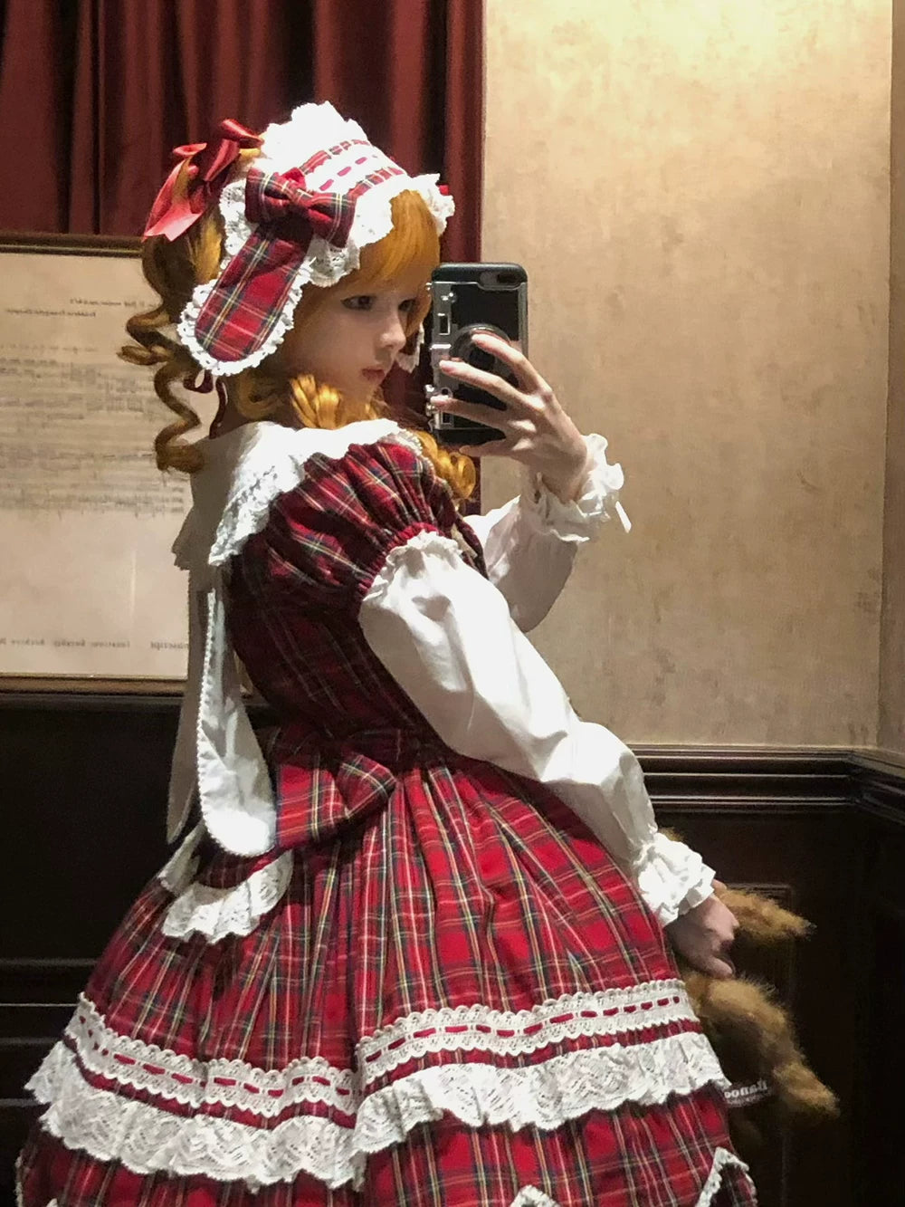 Plaid Petal Bunny - Old School Lolita Bunny Ear Headdress, Bear Ear Apron 44742:820792