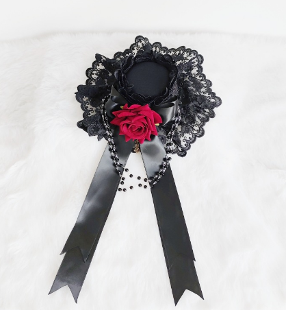 Day Dream - Gothic Lolita Top Hat Lolita Tea Party Halloween Hair Accessory New version of dark red flowers