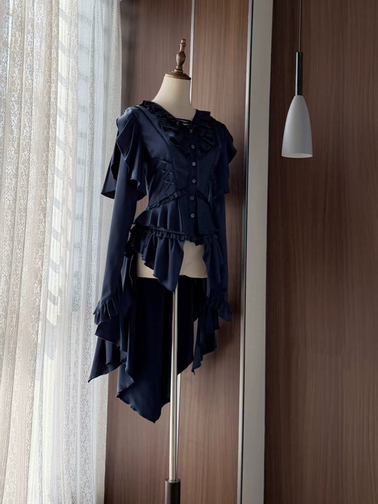 Abyssal Echo - Mermaid Inspired Ouji Lolita Shirt & Side Zipper SK Dress Navy Blue - Shirt Only XS
