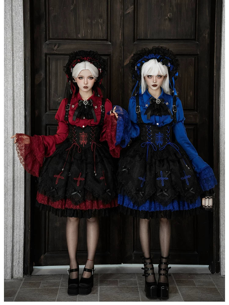 Dark Fog Feast - Gothic Lolita Satin Blouse, Hime Sleeves
