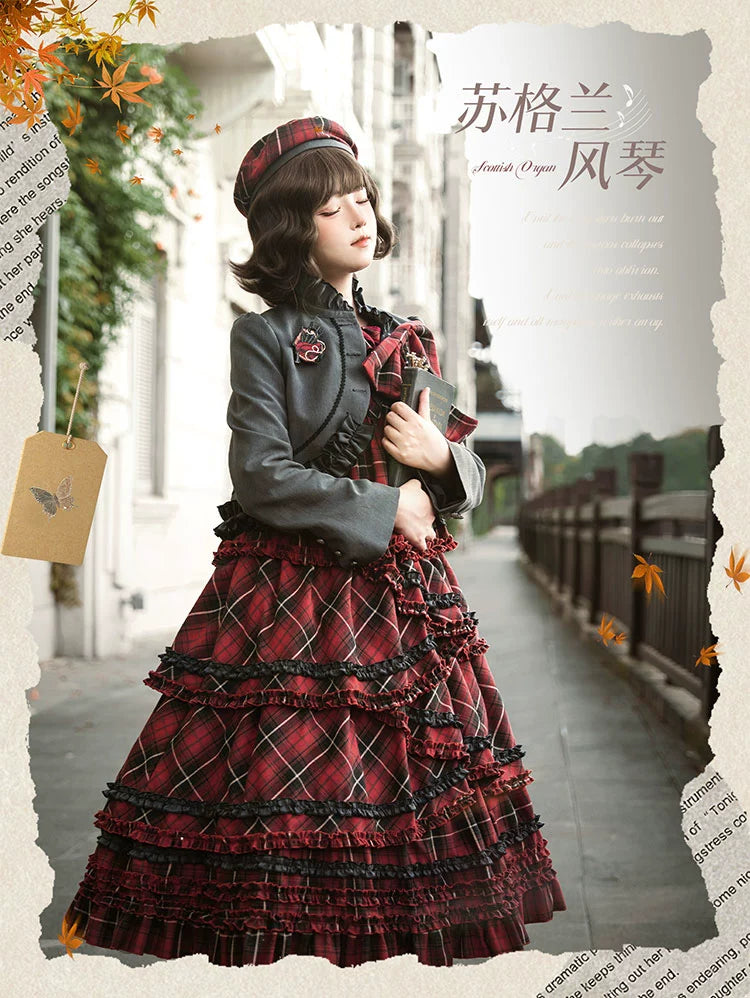 Honey Machine - Scotch Accordion - A-Line Plaid Daily Lolita JSK, Short Coat 44302:803295
