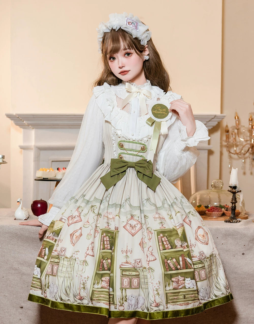 Aurora's Bookroom - Classic Lolita Bust-support JSK Dress with Bookstore Print